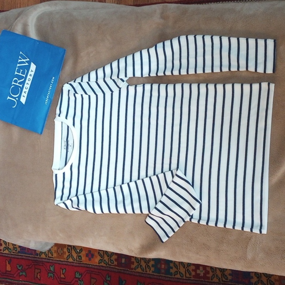 J.Crew Navy and White Striped Tee Lds S